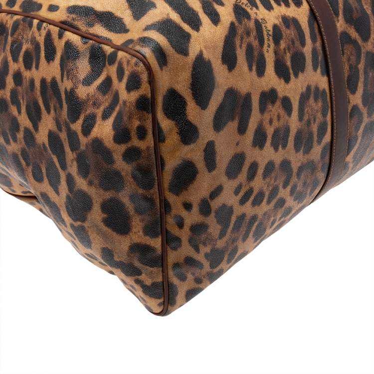 Pre Owned Dolce & Gabbana Brown Leopard Print Coated Canvas and Leather Miss Escape Duffel Bag