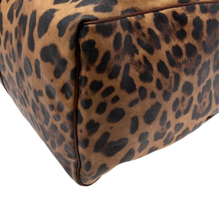 Pre Owned Dolce & Gabbana Brown Leopard Print Coated Canvas and Leather Miss Escape Duffel Bag