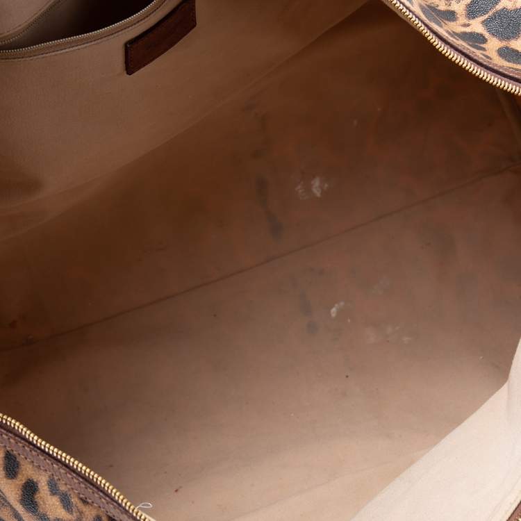 Pre Owned Dolce & Gabbana Brown Leopard Print Coated Canvas and Leather Miss Escape Duffel Bag