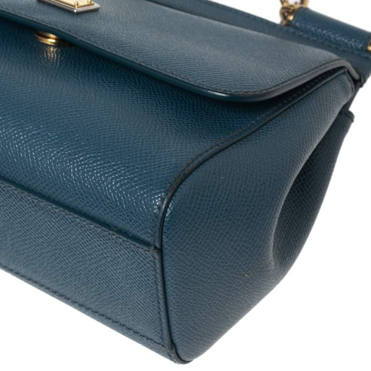 Pre Owned Dolce & Gabbana Blue Leather Small Miss Sicily Top Handle Bag