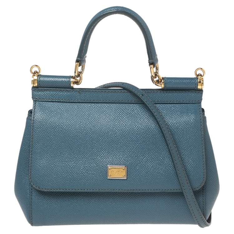 Pre Owned Dolce & Gabbana Blue Leather Small Miss Sicily Top Handle Bag