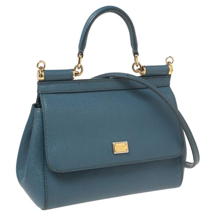 Pre Owned Dolce & Gabbana Blue Leather Small Miss Sicily Top Handle Bag