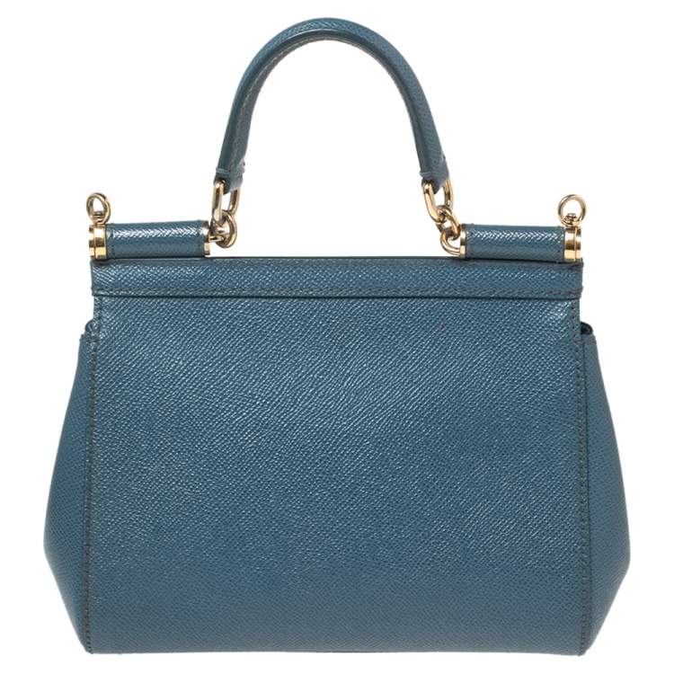 Pre Owned Dolce & Gabbana Blue Leather Small Miss Sicily Top Handle Bag