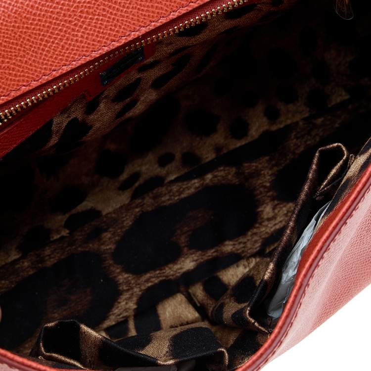 Pre Owned Dolce & Gabbana Orange Leather Medium Miss Sicily Top Handle Bag