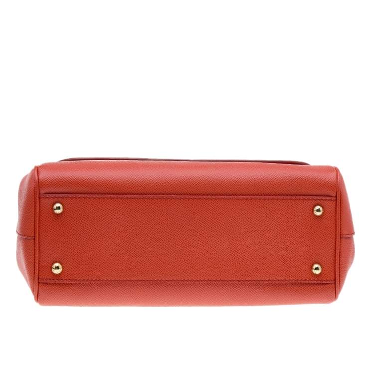 Pre Owned Dolce & Gabbana Orange Leather Medium Miss Sicily Top Handle Bag