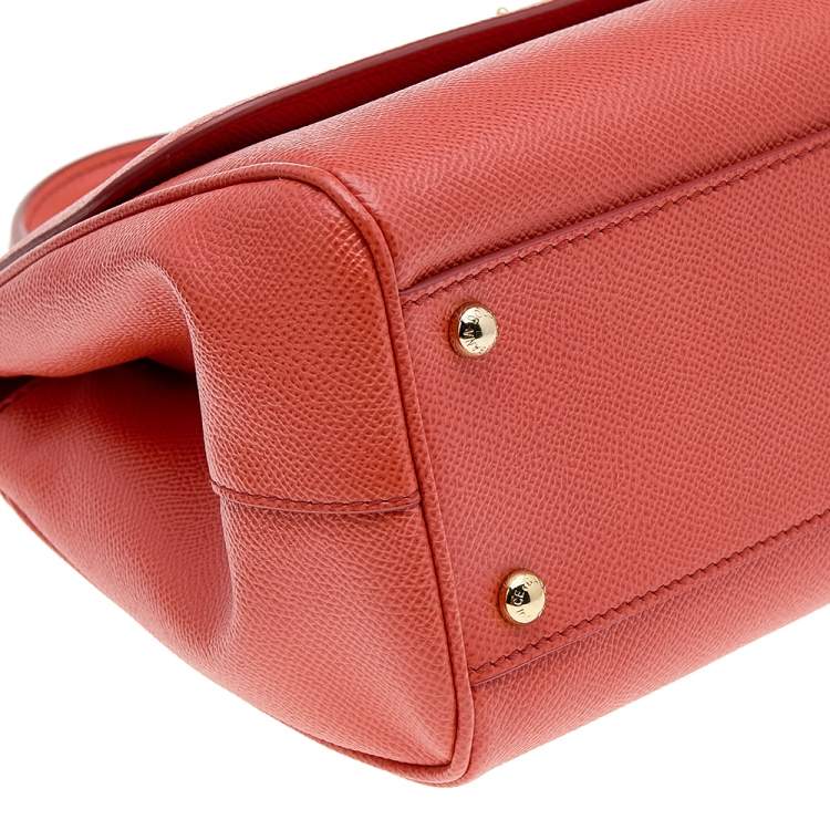 Pre Owned Dolce & Gabbana Orange Leather Medium Miss Sicily Top Handle Bag