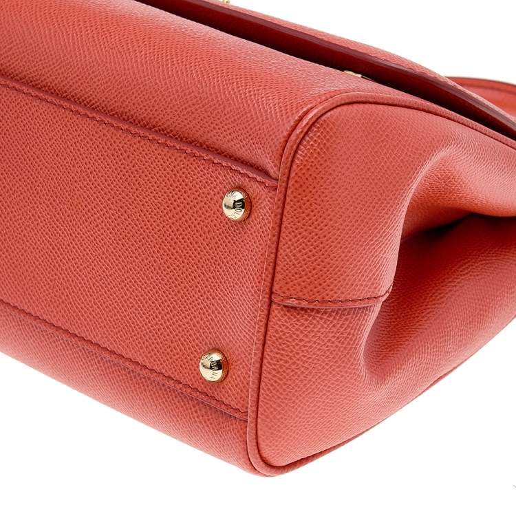 Pre Owned Dolce & Gabbana Orange Leather Medium Miss Sicily Top Handle Bag