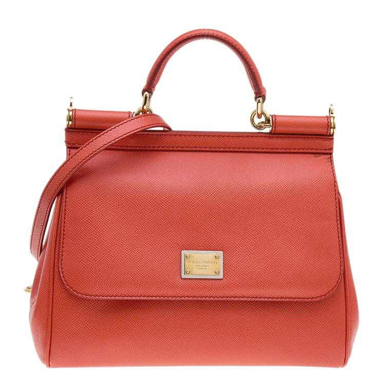 Pre Owned Dolce & Gabbana Orange Leather Medium Miss Sicily Top Handle Bag