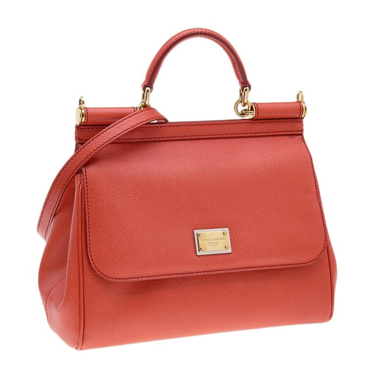 Pre Owned Dolce & Gabbana Orange Leather Medium Miss Sicily Top Handle Bag