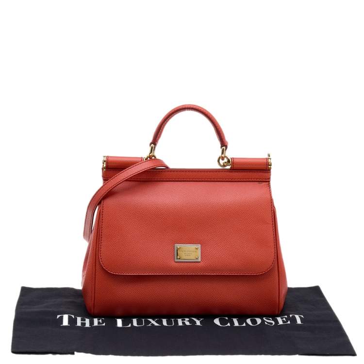 Pre Owned Dolce & Gabbana Orange Leather Medium Miss Sicily Top Handle Bag
