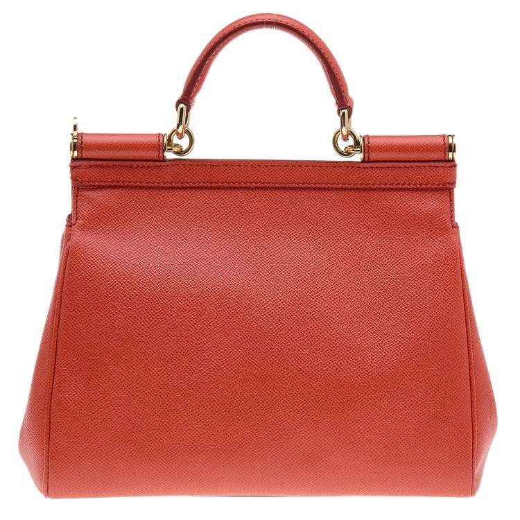 Pre Owned Dolce & Gabbana Orange Leather Medium Miss Sicily Top Handle Bag