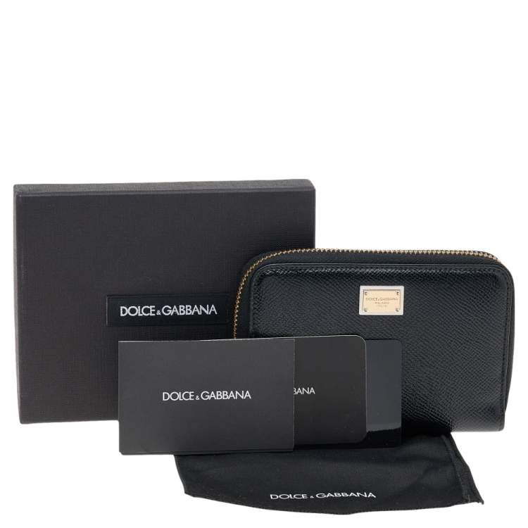 Pre Owned Dolce & Gabbana Black Leather Zip Around Wallet