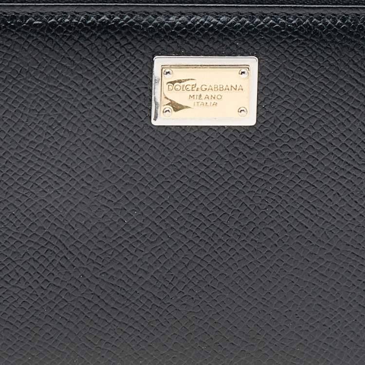 Pre Owned Dolce & Gabbana Black Leather Zip Around Wallet