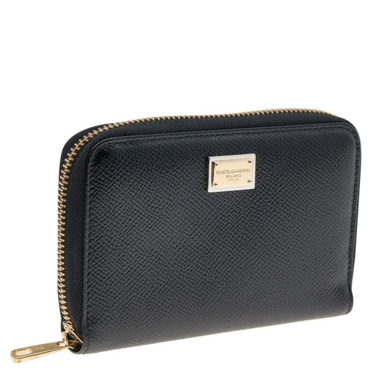 Pre Owned Dolce & Gabbana Black Leather Zip Around Wallet