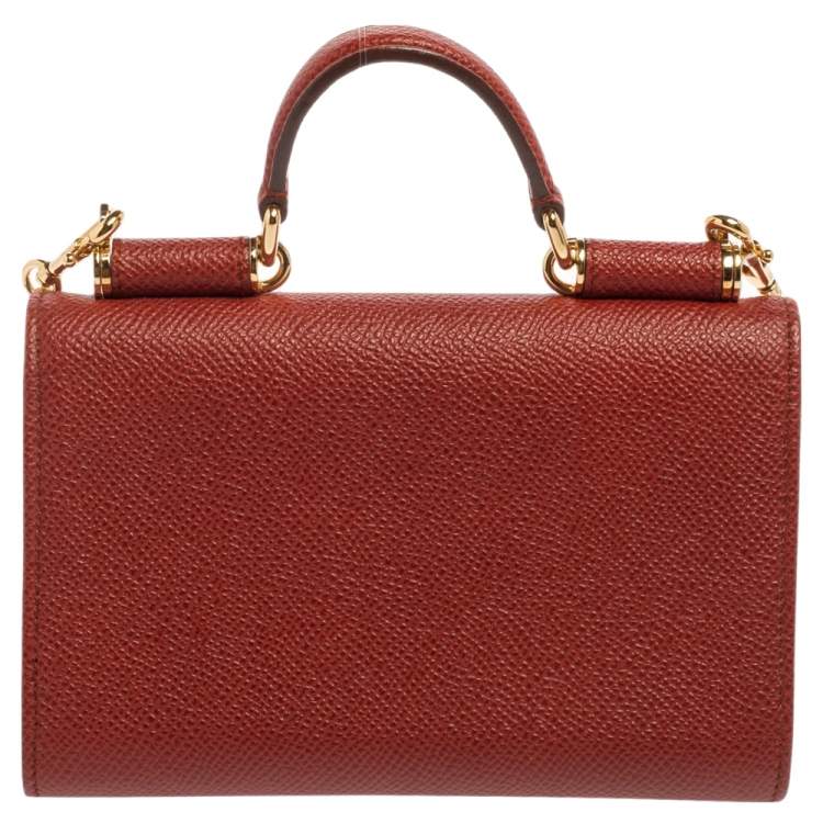 Pre Owned Dolce & Gabbana Brick Red Dauphine Leather Sicily Von Wallet on Chain