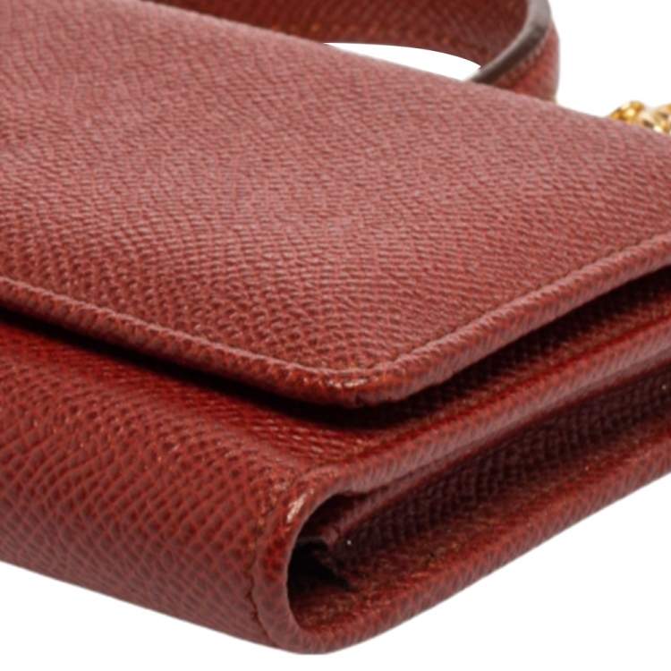 Pre Owned Dolce & Gabbana Brick Red Dauphine Leather Sicily Von Wallet on Chain