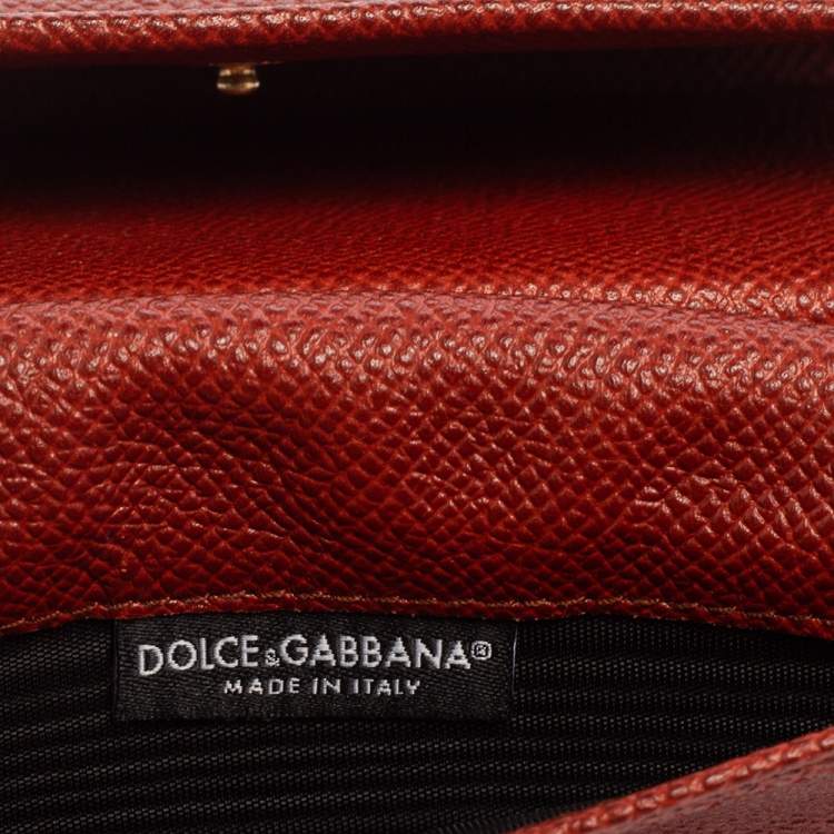 Pre Owned Dolce & Gabbana Brick Red Dauphine Leather Sicily Von Wallet on Chain