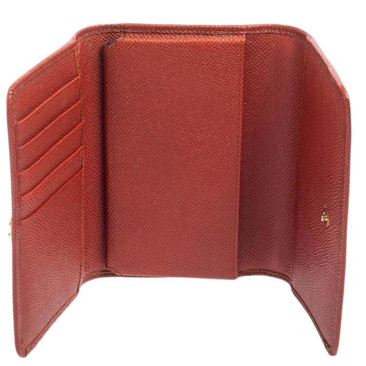 Pre Owned Dolce & Gabbana Brick Red Dauphine Leather Sicily Von Wallet on Chain