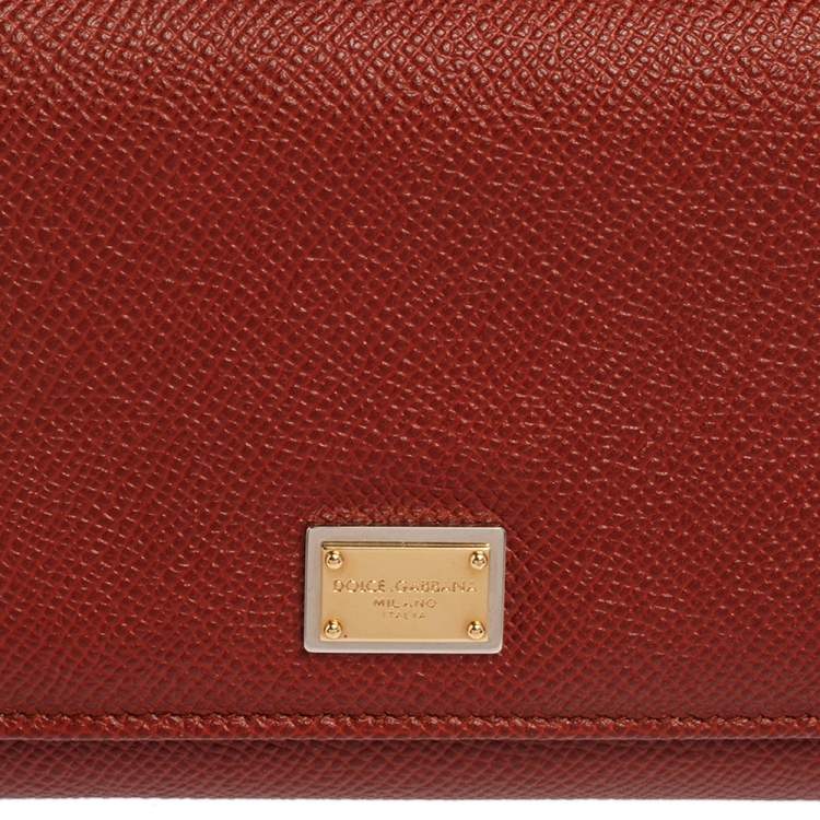 Pre Owned Dolce & Gabbana Brick Red Dauphine Leather Sicily Von Wallet on Chain