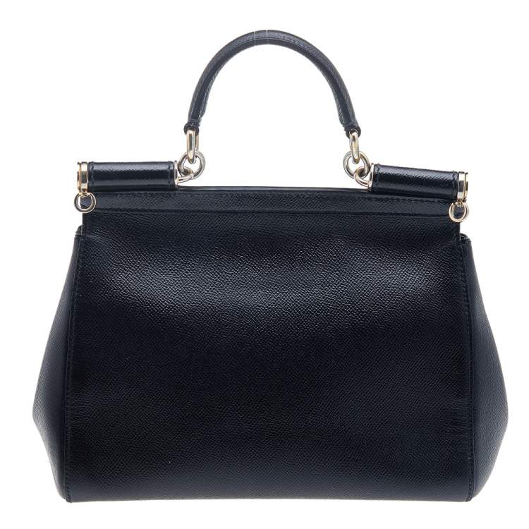 Pre Owned Dolce & Gabbana Black Leather Medium Miss Sicily Top Handle Bag