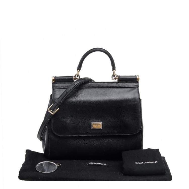 Pre Owned Dolce & Gabbana Black Leather Medium Miss Sicily Top Handle Bag