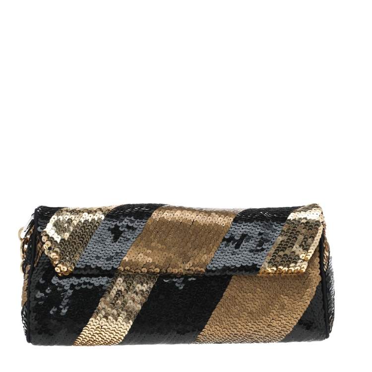 Pre Owned Dolce & Gabbana Black/Gold Sequin Clutch