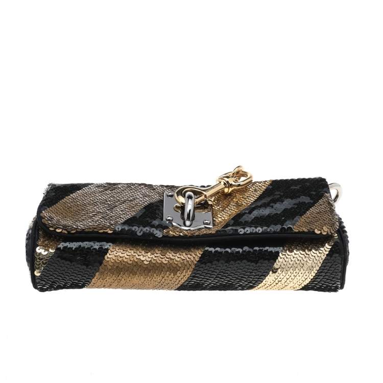 Pre Owned Dolce & Gabbana Black/Gold Sequin Clutch