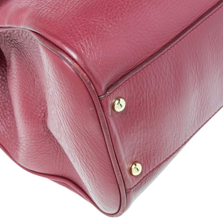 Pre Owned Dolce & Gabbana Red Leather Large Miss Sicily Top Handle Bag