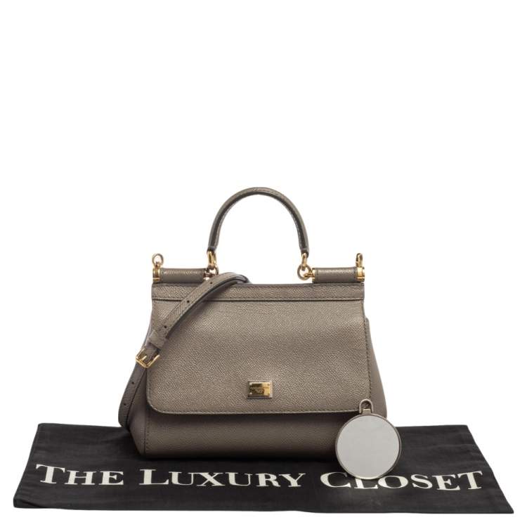 Pre Owned Dolce & Gabbana Grey Leather  Miss Sicily Top Handle Bag