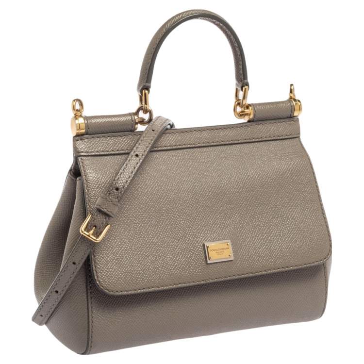 Pre Owned Dolce & Gabbana Grey Leather  Miss Sicily Top Handle Bag