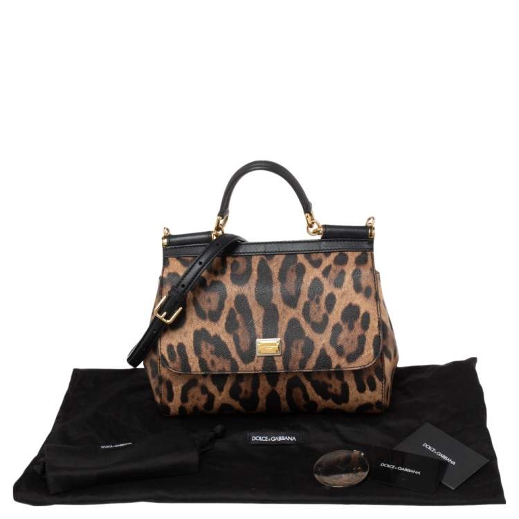Pre Owned Dolce & Gabbana Brown Leopard Print Coated Canvas and Leather Medium Miss Sicily Top Handle Bag