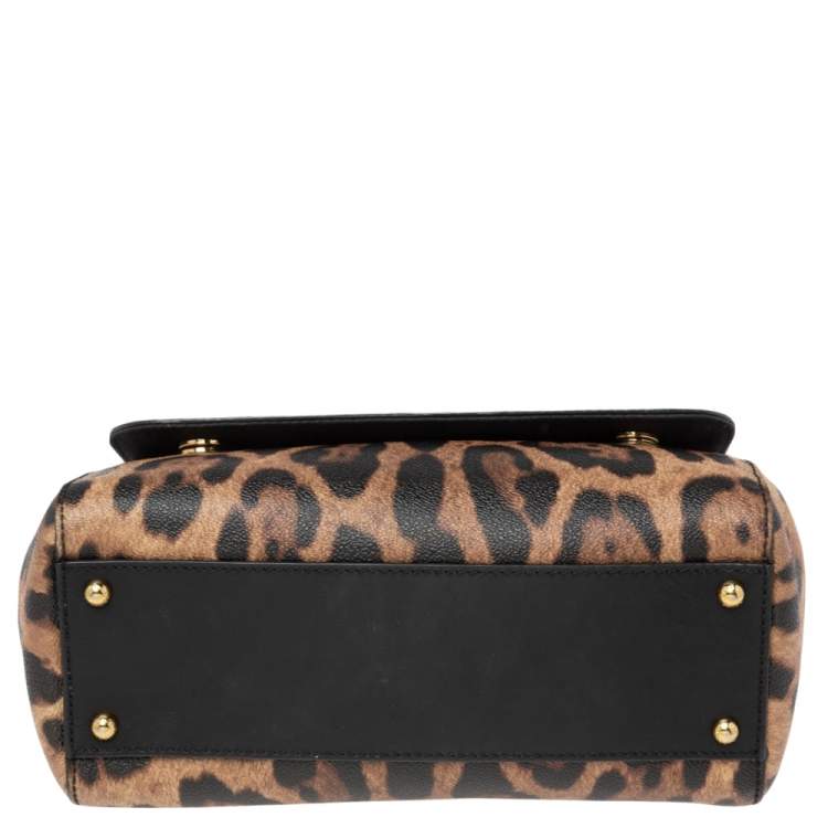 Pre Owned Dolce & Gabbana Brown Leopard Print Coated Canvas and Leather Medium Miss Sicily Top Handle Bag