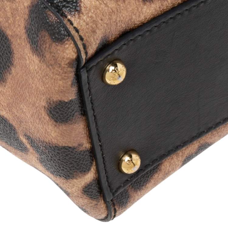 Pre Owned Dolce & Gabbana Brown Leopard Print Coated Canvas and Leather Medium Miss Sicily Top Handle Bag