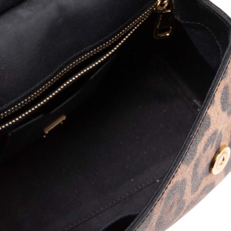 Pre Owned Dolce & Gabbana Brown Leopard Print Coated Canvas and Leather Medium Miss Sicily Top Handle Bag