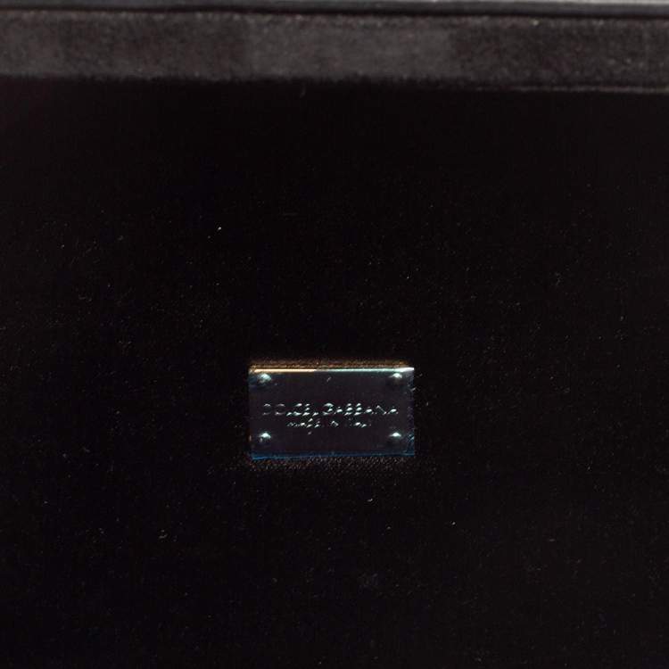 Pre Owned Dolce & Gabbana Black Lizard Embossed Leather Fabric Floral Embellished Dolce Box Bag