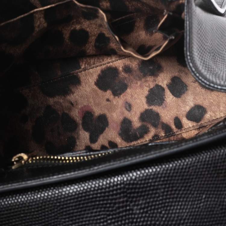 Pre Owned Dolce & Gabbana Black Lizard Embossed Leather Miss Monica Top Handle Bag
