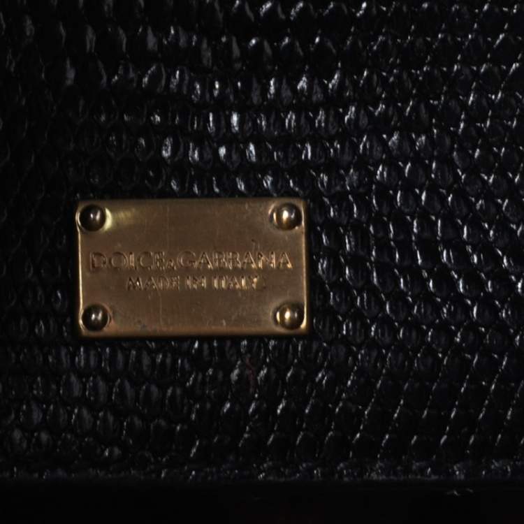 Pre Owned Dolce & Gabbana Black Lizard Embossed Leather Miss Monica Top Handle Bag