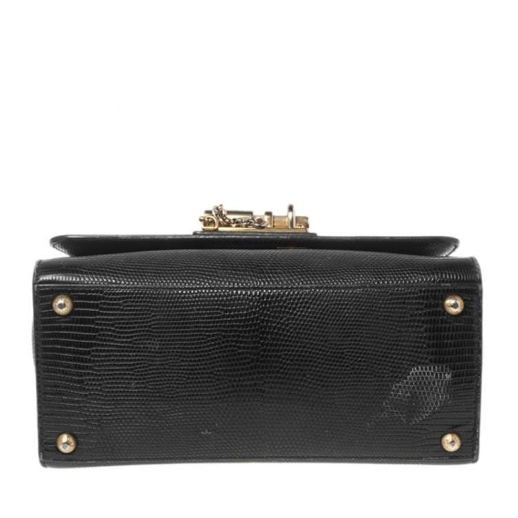 Pre Owned Dolce & Gabbana Black Lizard Embossed Leather Miss Monica Top Handle Bag