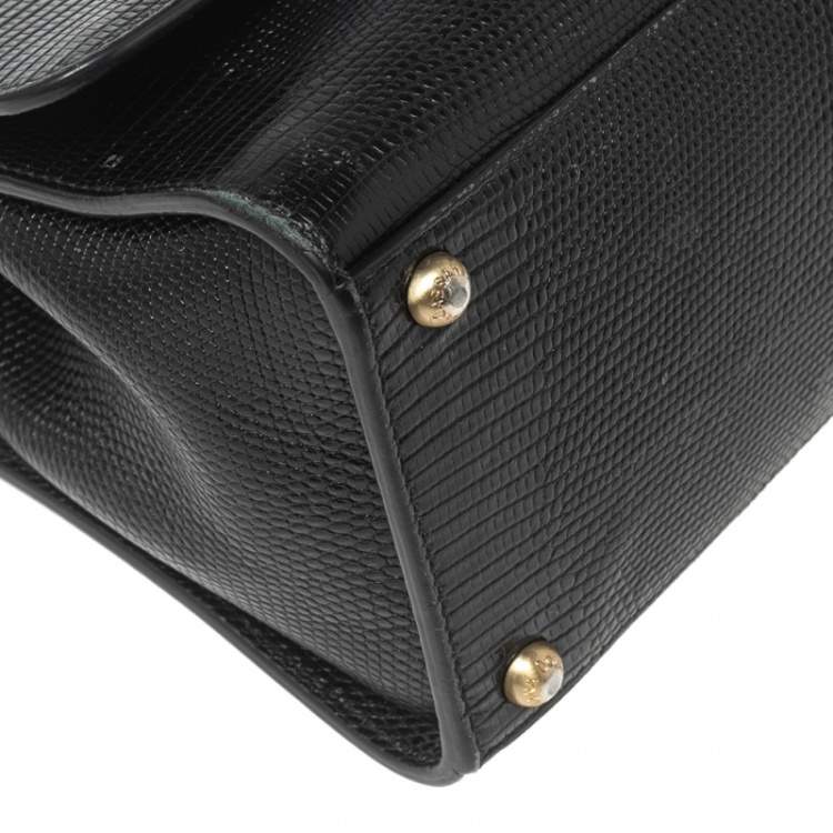 Pre Owned Dolce & Gabbana Black Lizard Embossed Leather Miss Monica Top Handle Bag