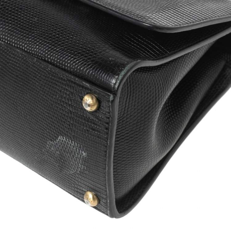 Pre Owned Dolce & Gabbana Black Lizard Embossed Leather Miss Monica Top Handle Bag