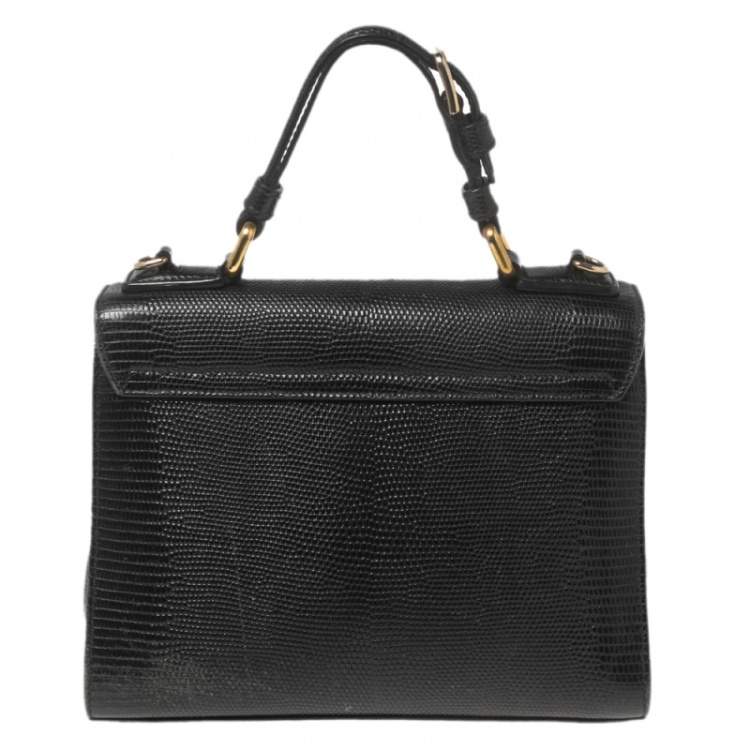 Pre Owned Dolce & Gabbana Black Lizard Embossed Leather Miss Monica Top Handle Bag