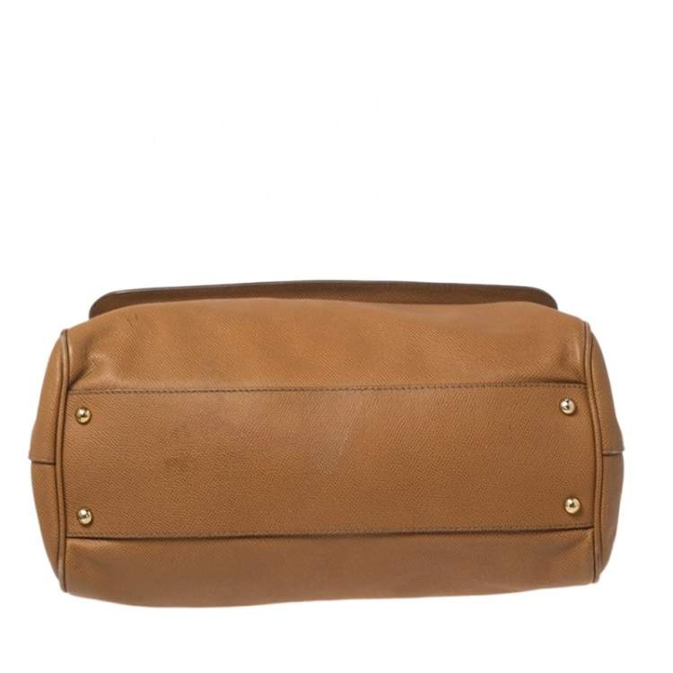 Pre Owned Dolce & Gabbana Light Brown Leather Large Miss Sicily Top Handle Bag
