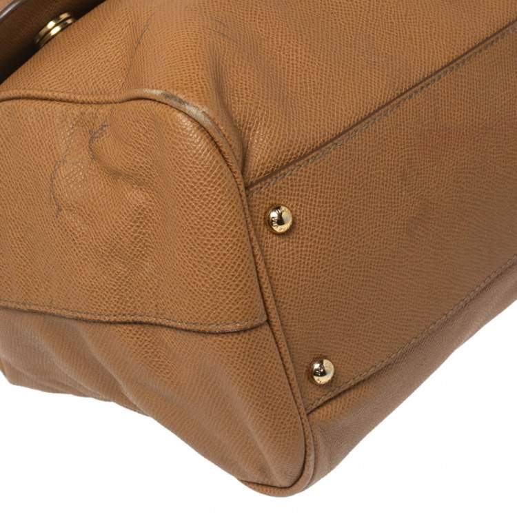 Pre Owned Dolce & Gabbana Light Brown Leather Large Miss Sicily Top Handle Bag