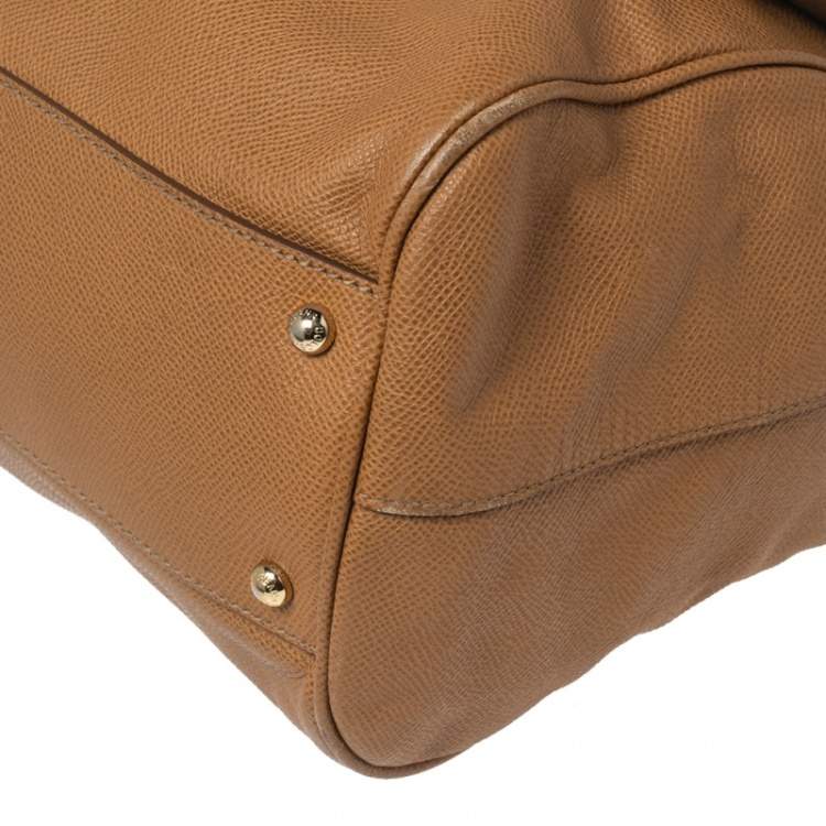 Pre Owned Dolce & Gabbana Light Brown Leather Large Miss Sicily Top Handle Bag