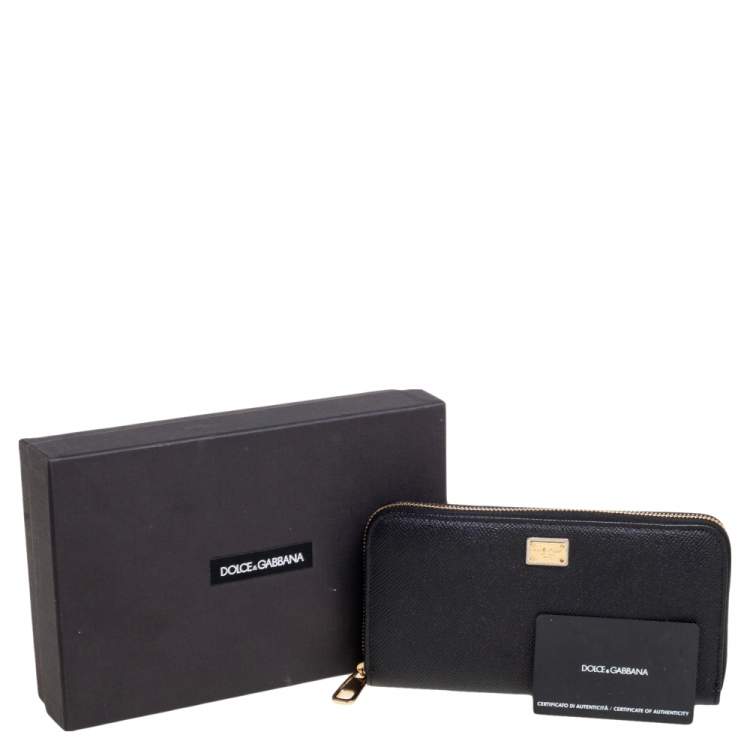 Pre Owned Dolce & Gabbana Black Leather Zip Around Continental Wallet