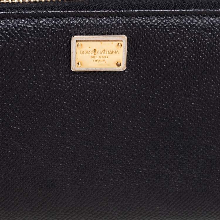 Pre Owned Dolce & Gabbana Black Leather Zip Around Continental Wallet