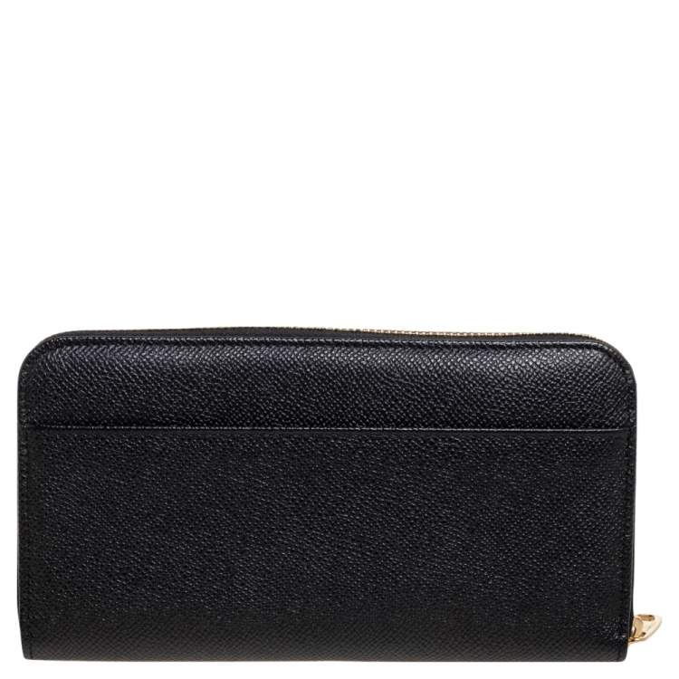 Pre Owned Dolce & Gabbana Black Leather Zip Around Continental Wallet