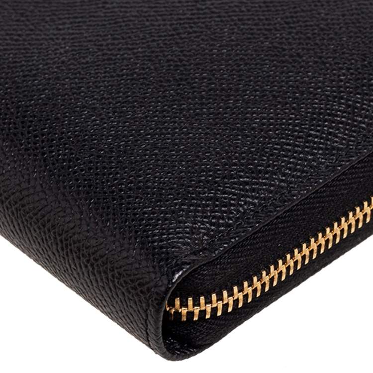 Pre Owned Dolce & Gabbana Black Leather Zip Around Continental Wallet
