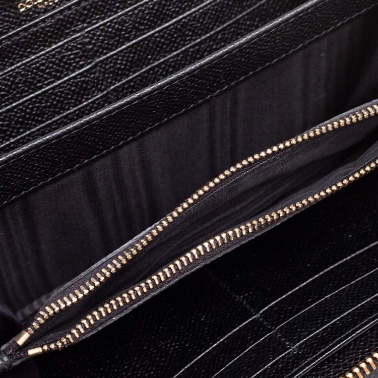 Pre Owned Dolce & Gabbana Black Leather Zip Around Continental Wallet