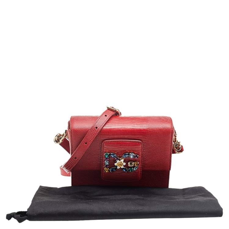Pre Owned Dolce & Gabbana Red Lizard Embossed Leather DG Millennials Shoulder Bag